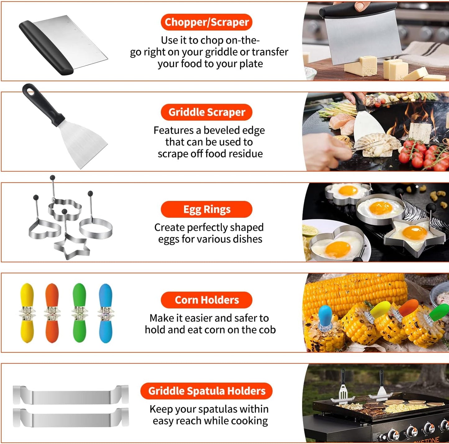 40 Pcs Griddle Accessories Kit, Flat Top Grill Accessories Set for Blackstone and Camp Chef, Griddle Tools Set with Spatula, Basting Cover, Scraper, Bottle, Tongs, Egg Ring for Outdoor BBQ and Camping