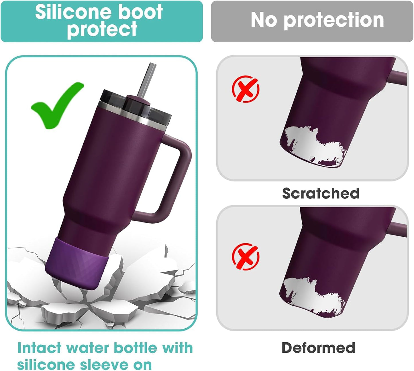 Upgrade 2PCS Protective Silicone Boot Bumper for Stanley Quencher Adventure 40oz 30oz IceFlow 20oz 30oz Tumbler, Water Bottle Bottom Sleeve Cover Accessories for Stanley Mug Cup(Dark Purple)