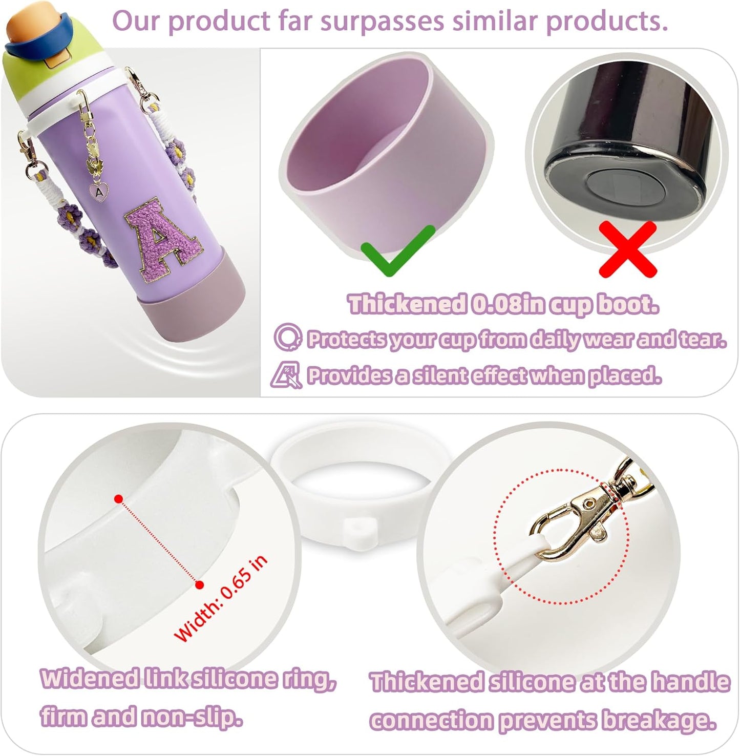 SITKOL Silicone Boot Cute Monogram Set Compatible with Owala Water Bottle 24 oz, 32 oz, 40 oz - Perfect Letter Owala Accessories for Owala Tumbler, Owala Free Sip, Pink Owala, Black Owala