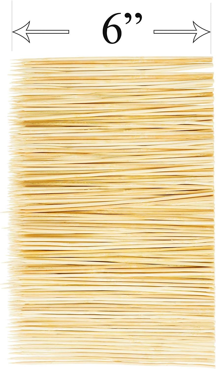 DecorRack 6" Natural Bamboo Skewers Sticks, 100 Wood Skewers for Grilling, BBQ, Kabob, Appetizers, Fruits, Smores, Cocktail, Brunch, Fondue Sticks, Barbeque, DIY Crafting, 6 inch (100 pack)