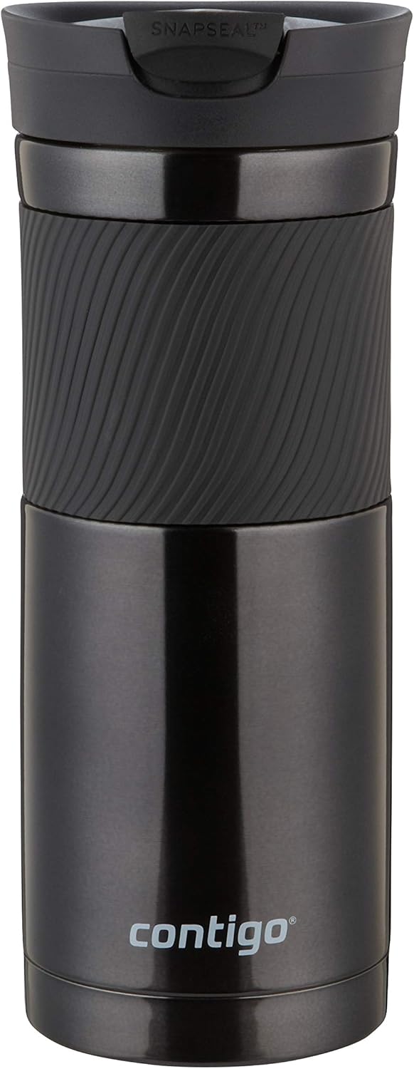 Contigo Byron Snapseal Travel Mug, Stainless Steel Thermal Mug, Vacuum Flask, Leakproof Tumbler, Coffee Mug with BPA Free Easy-Clean Lid, 590 ml, Black