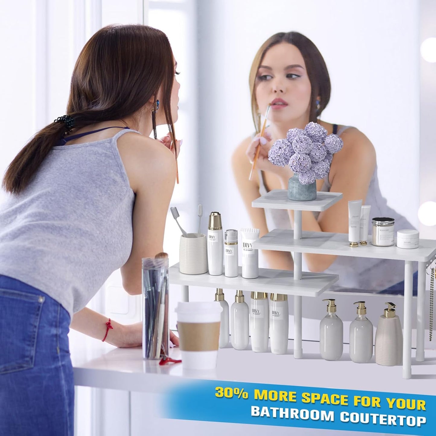 JayRex Bathroom Organizer Countertop Corner Shelf, 3 Tier Moveable Organizer for Make Up, Dresser Table, Desktop (White)