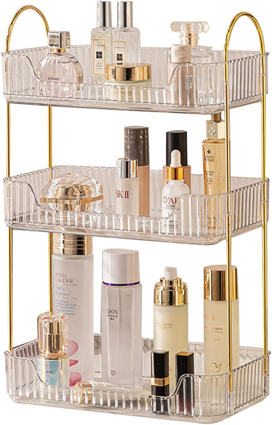Bathroom Counter Organizer Countertop Storage, Cosmetics Skincare Shelf, Makeup Organizer Perfume for Dresser Vanity Tray, Spice Rack for Kitchen(3 Tier-Clear)