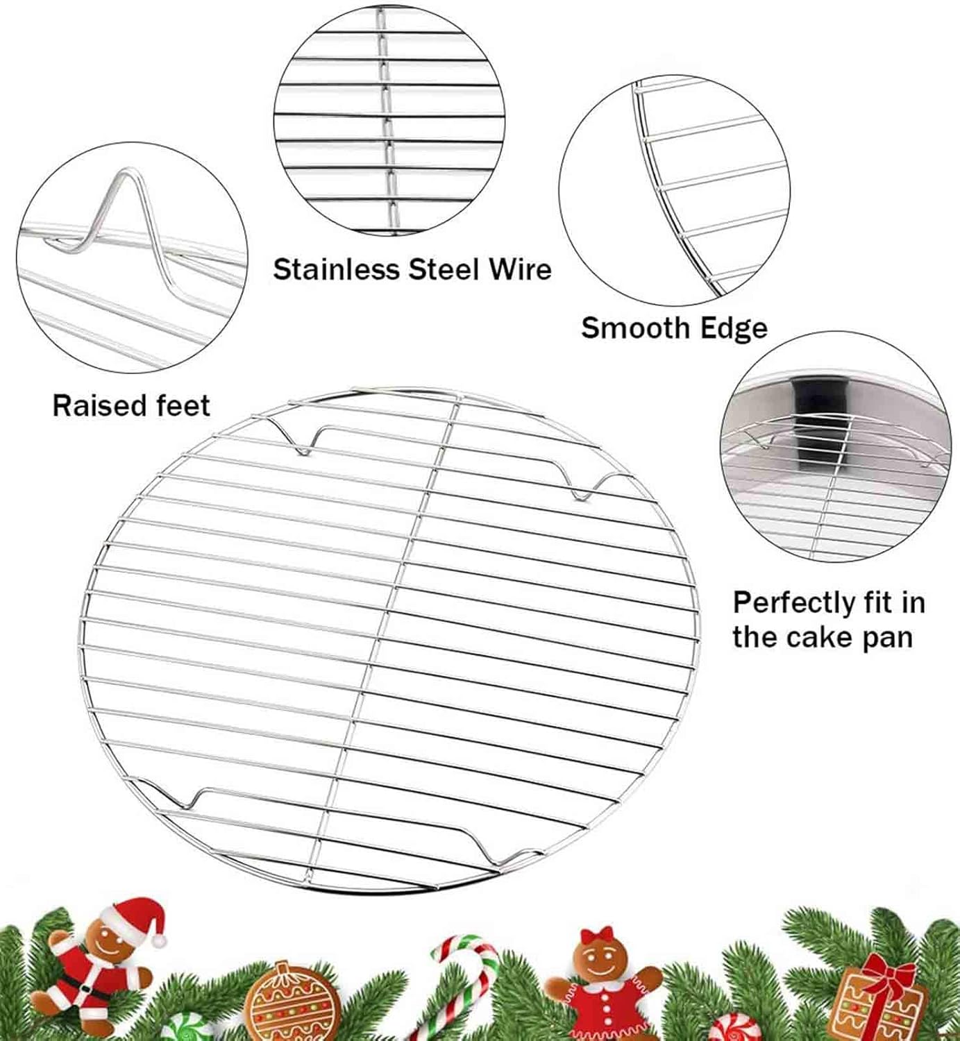 TeamFar Round Cooling Rack Set of 2, 9 Inch Round Baking Steaming Roasting Rack Set Stainless Steel, Healthy & Dishwasher Safe, Mirror Finish & Rust Free