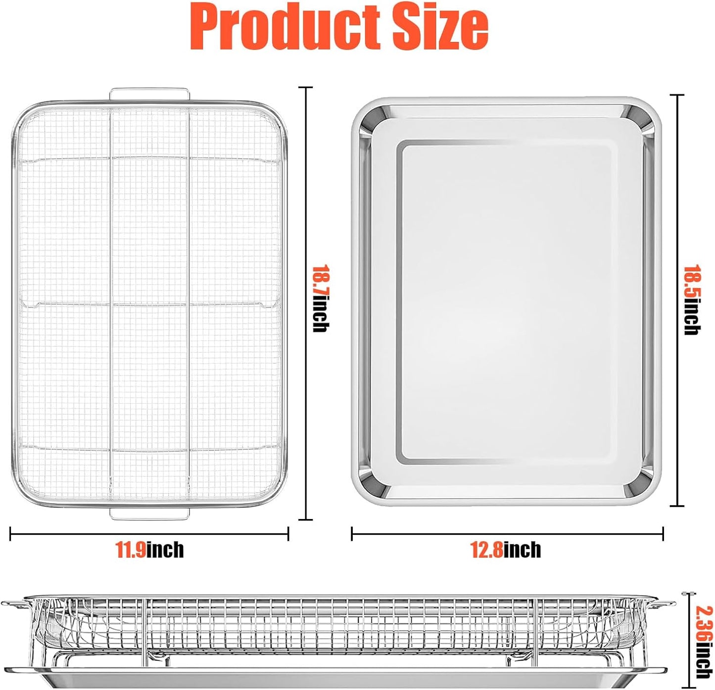 Large Air Fryer Basket for Oven 18.7" x 12.8",Stainless Steel Air Fryer Basket and Tray,Multifunctional Use,Non Stick,With 100 PCS Parchment Papers
