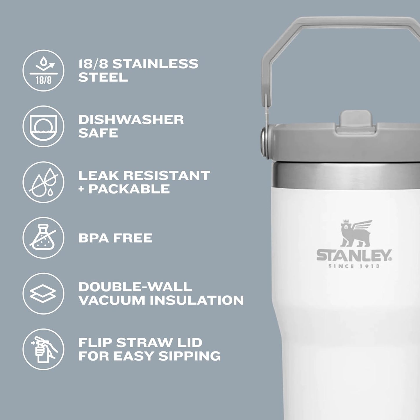 Stanley IceFlow Flip Straw Tumbler with Handle 20 oz | Twist On Lid and Flip Up Straw | Leak Resistant Water Bottle | Insulated Stainless Steel |BPA-Free | Citron