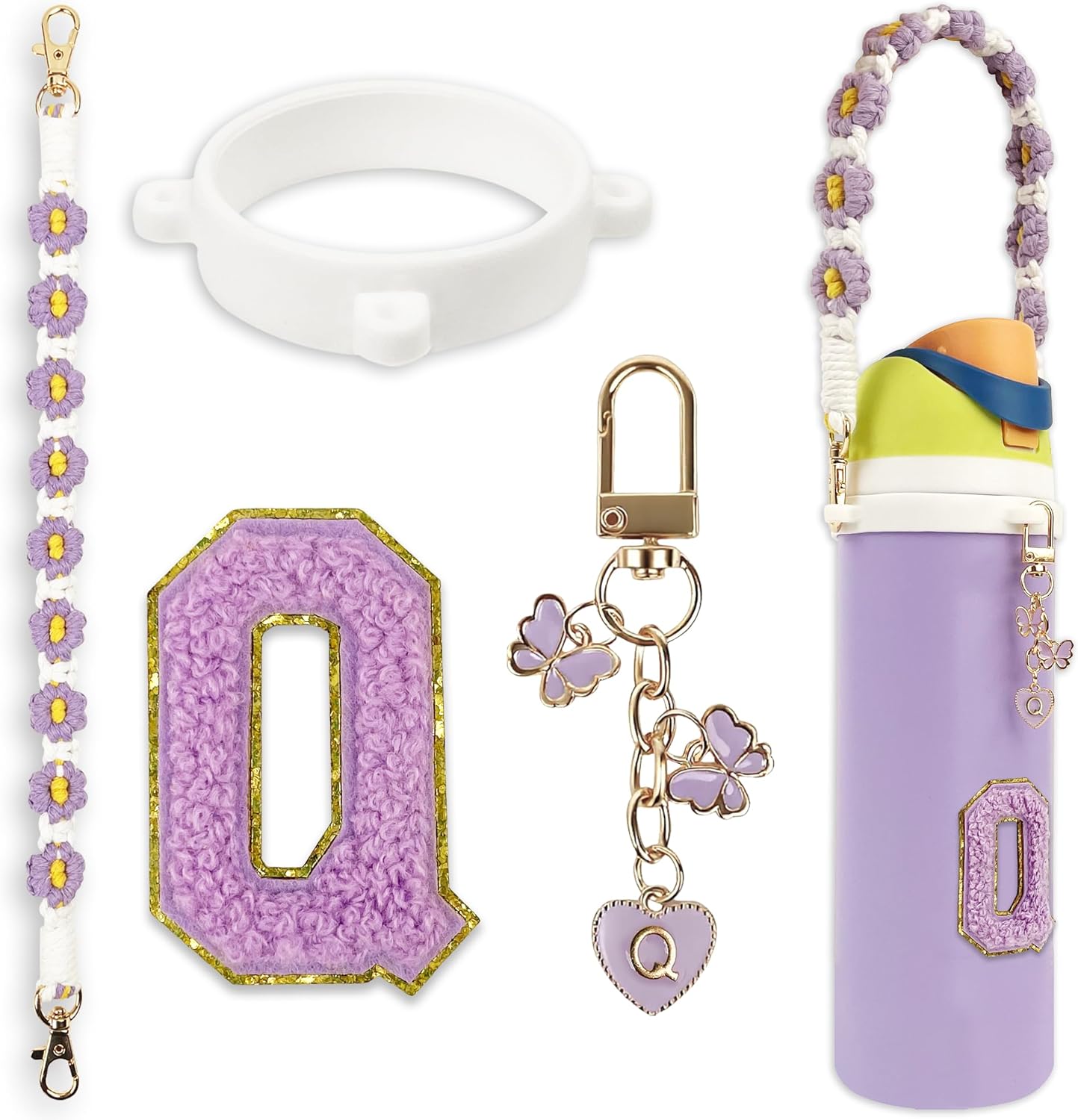 Cute Letter Charm Set Compatible with Owala Water Bottle 24 oz, 32 oz, 40 oz, Owala Kids, Owala Coffee Tumbler, Owala FreeSip – Includes Handle Strap, for Owala Accessories & Stanley Cup Accessories