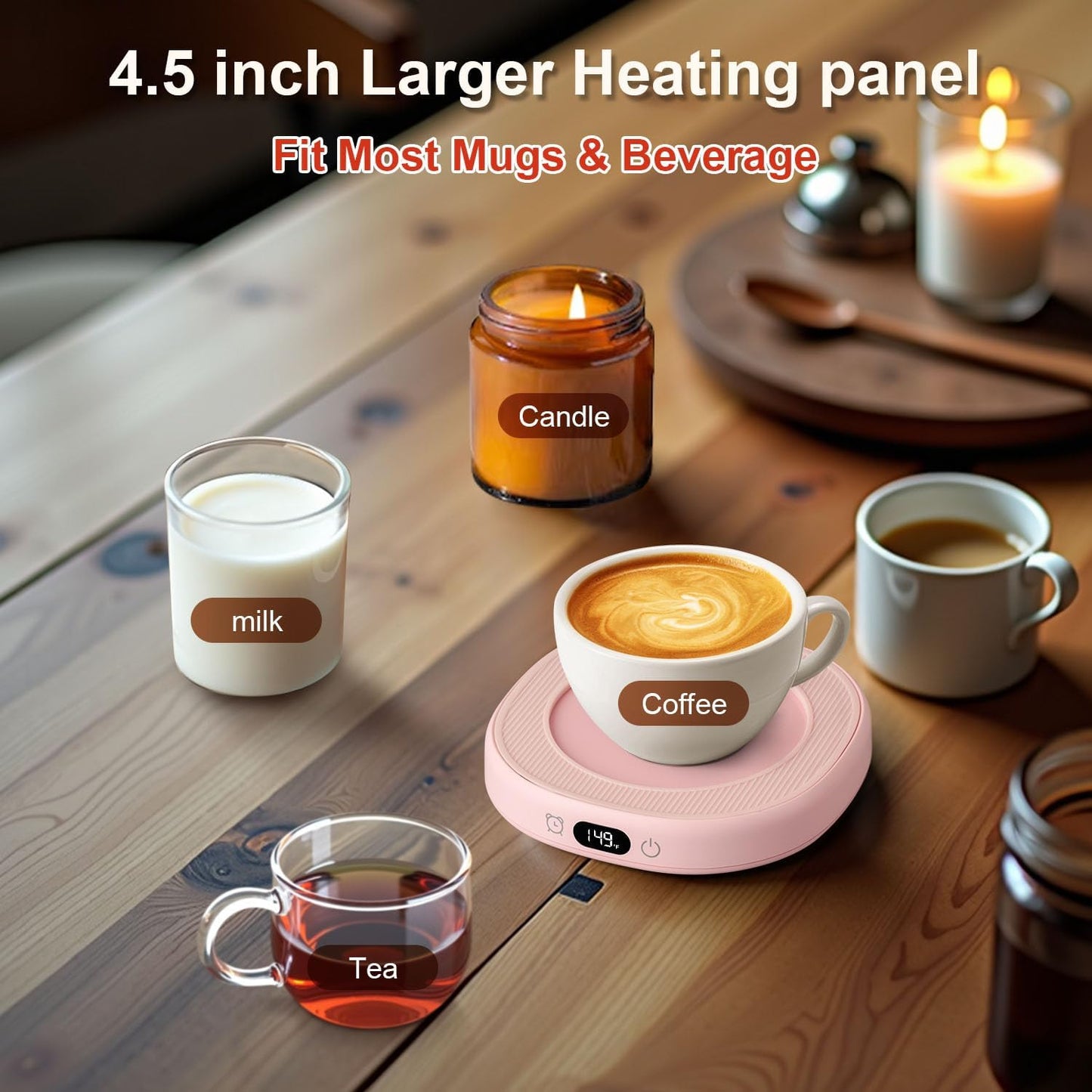 Bsigo Smart Coffee Mug Warmer & Cute Cat Mug Set, Coffee Beverage Cup Warmer for Desk Home Office, Candle Warmer Plate for Cocoa Milk Tea Water with 3 Temperature Up to 149℉/ 65℃, 8 Hour Auto Shut Off