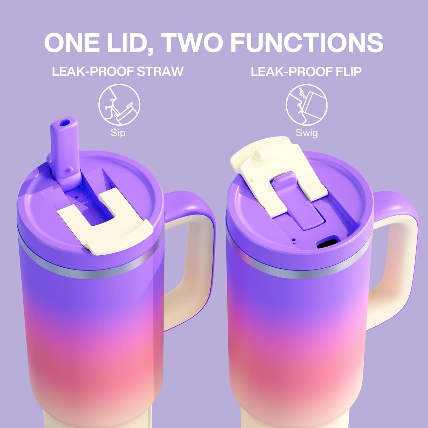 40 oz Tumbler with Handle and Straw: Stainless Steel Insulated Tumbler Keeps Cold for 24 Hours, Leakproof Travel Cup Fits in Cup Holder and BPA-Free, Peach Dream