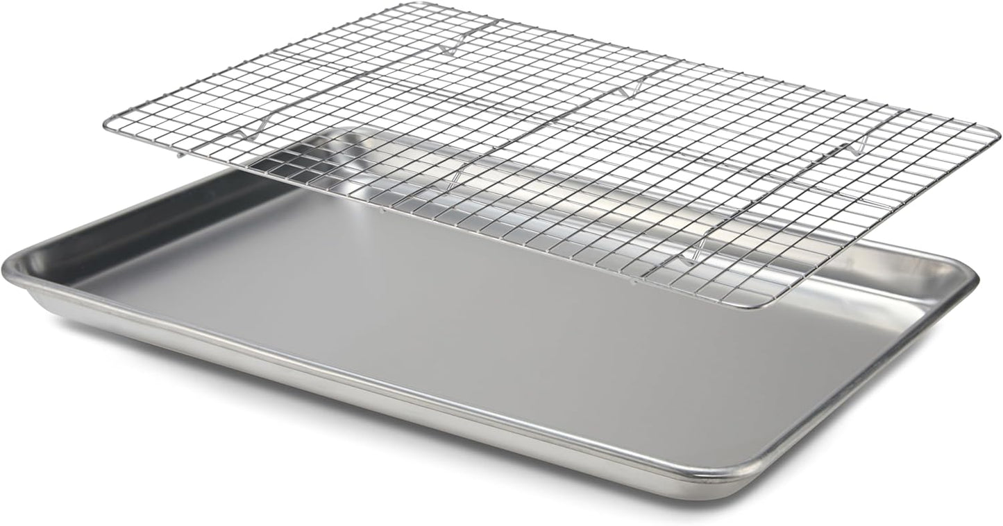 Checkered Chef Baking Sheet Pan and Cooling Rack - Half Sheet, 18" x 13" Aluminum Cookie Sheets and Stainless Steel Wire Rack for Baking