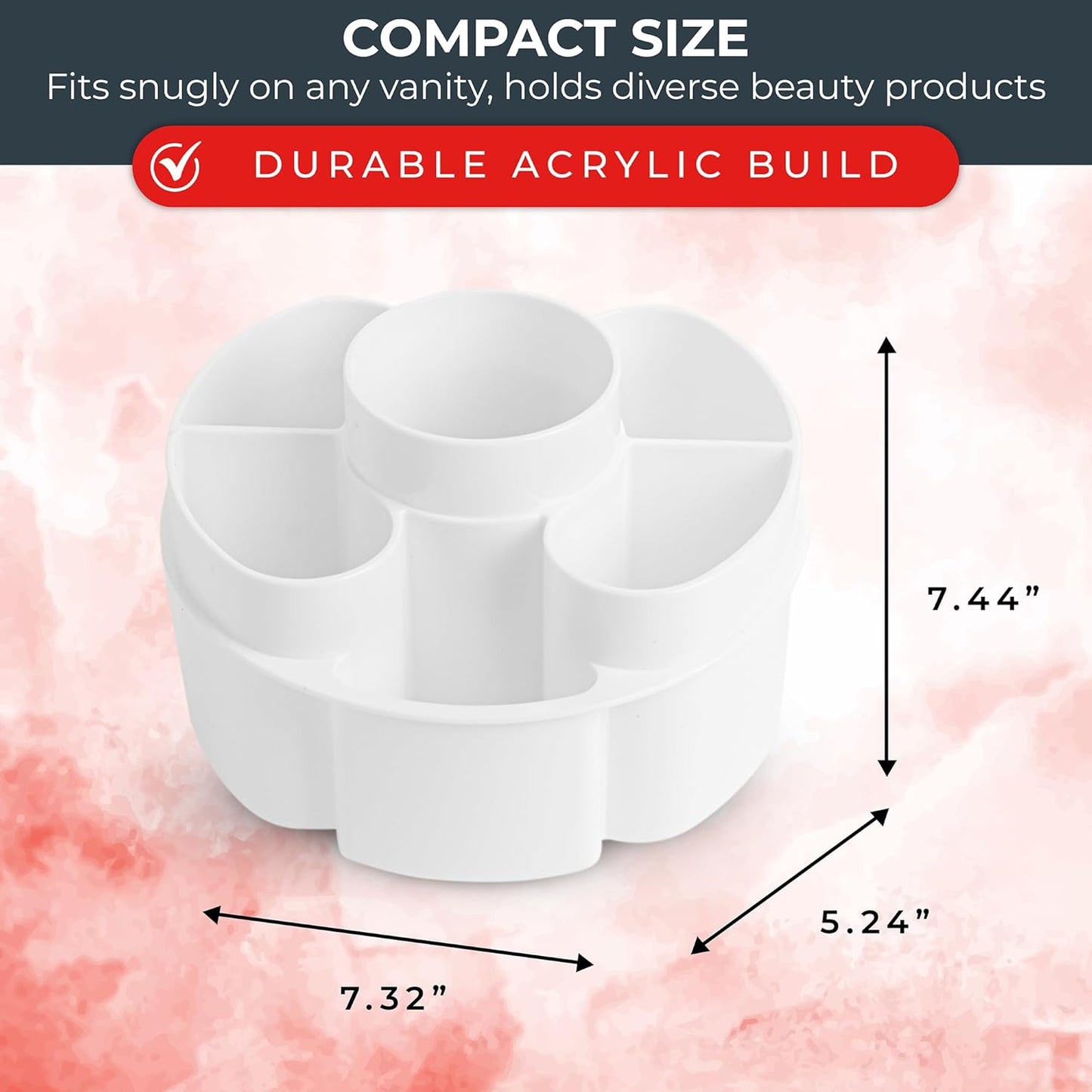 Masirs Small Rotating Makeup Organizer - Mini Yet Spacious Cosmetic Storage Solution with Multiple Compartments - The Perfect Spinning Make-Up Caddy for Vanity or Bathroom Counter (Round - White)