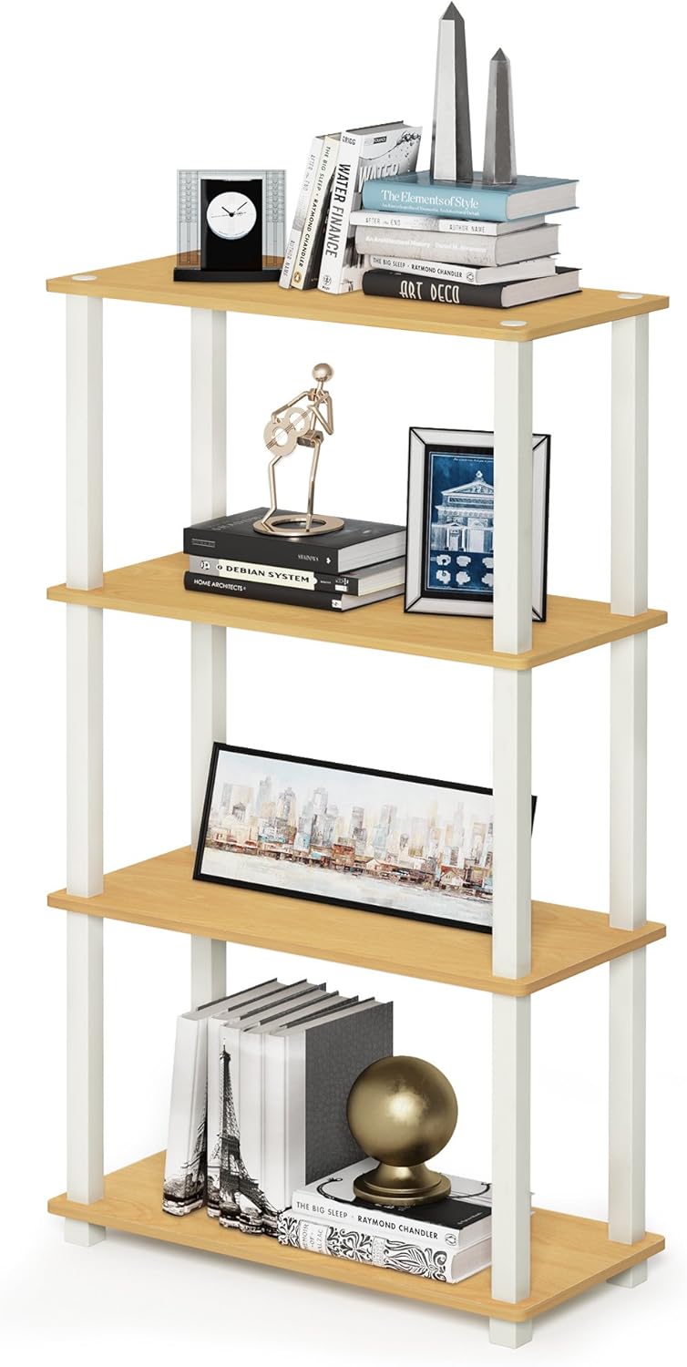 Furinno Turn-N-Tube 4-Tier Multipurpose Shelf Display Rack, Square Tube, Beech/White