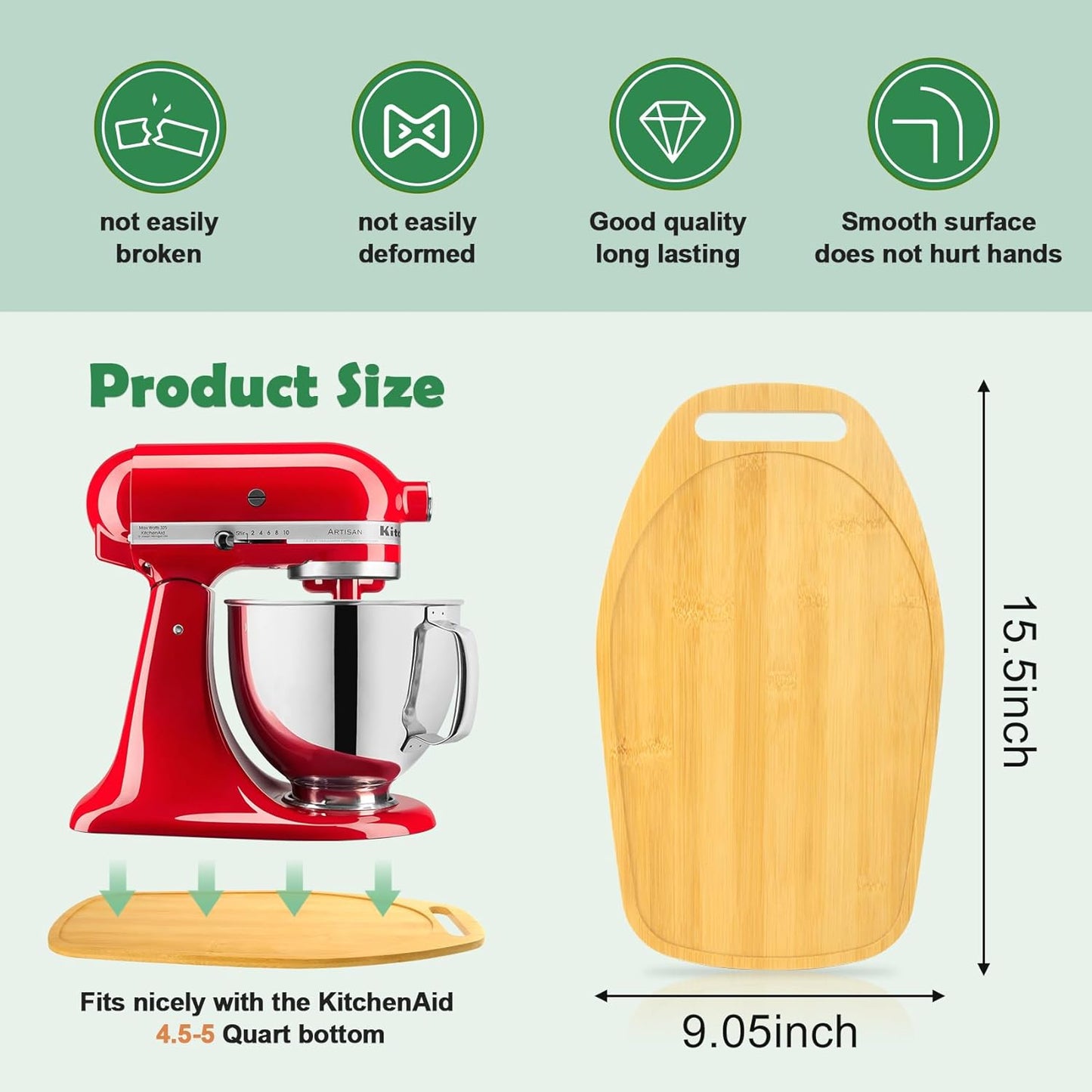 Mixer Slider Compatible with Kitchen aid Bowl Lift 4 .5-5 Qt Stand Mixer Bamboo- Kitchen Countertop Storage Mover Sliding Caddy for Kitchen Aid 4 .5-5 Qt Mixer (4 .5-5 Qt with handle-Natural)