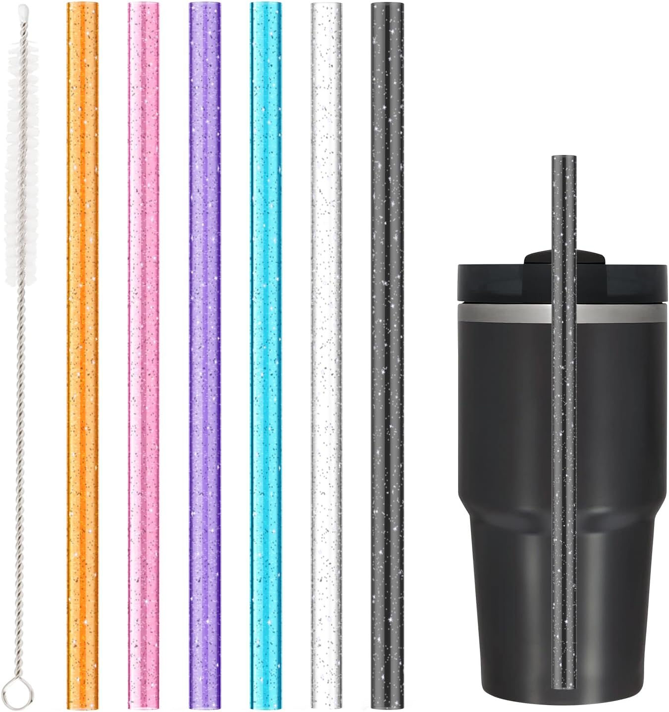 Replacement Straw for Stanley 14 oz 20 oz Cup Tumbler, 6 Pack Long Reusable Color Straws with Cleaning Brush, Dishwasher Safe, Plastic Straws for stanley cup accessories