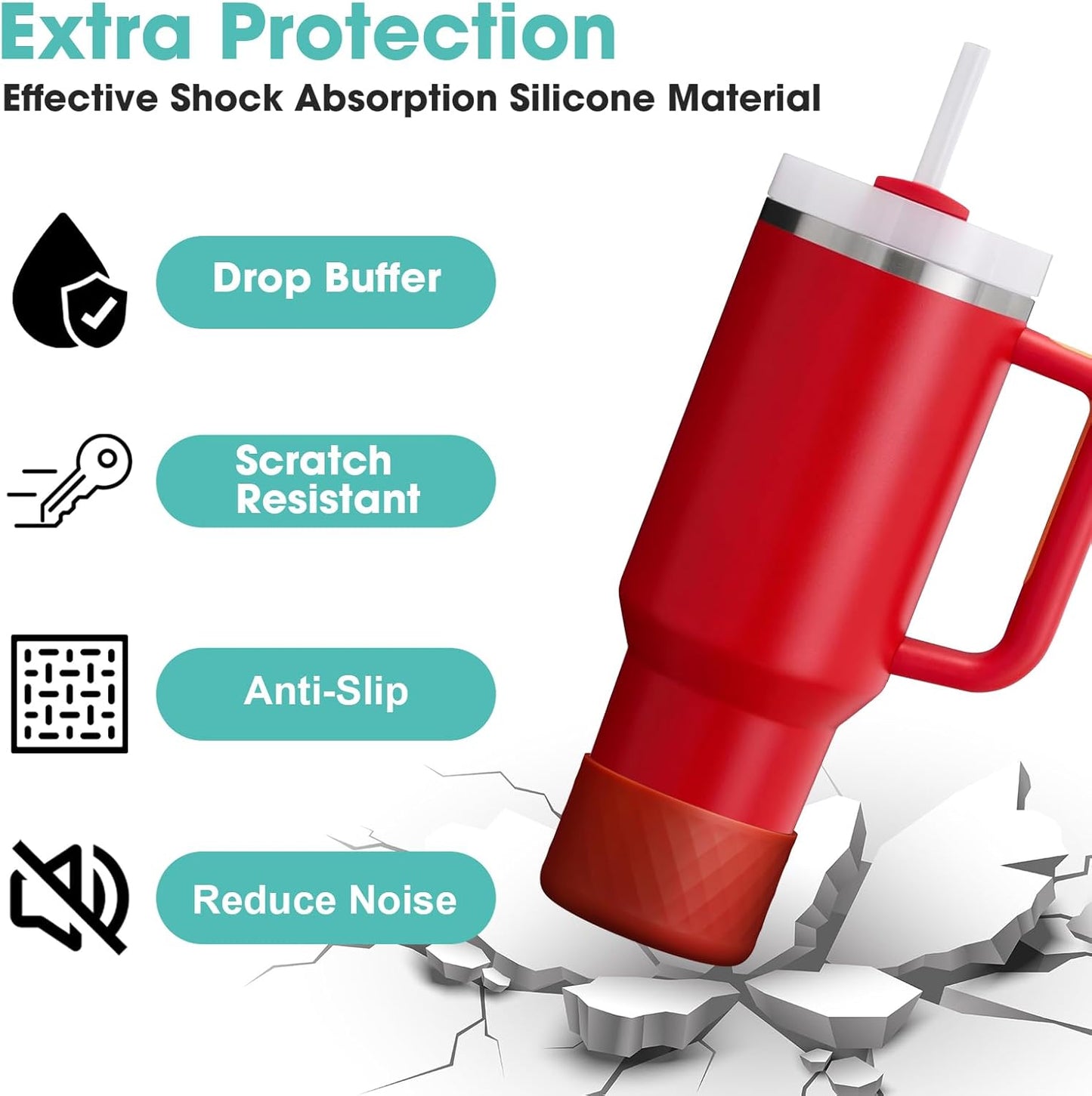 Upgrade 2PCS Protective Silicone Boot Bumper for Stanley Quencher Adventure 40oz 30oz IceFlow 20oz 30oz Tumbler, Water Bottle Bottom Sleeve Cover Accessories for Stanley Mug Cup(Dark Red)