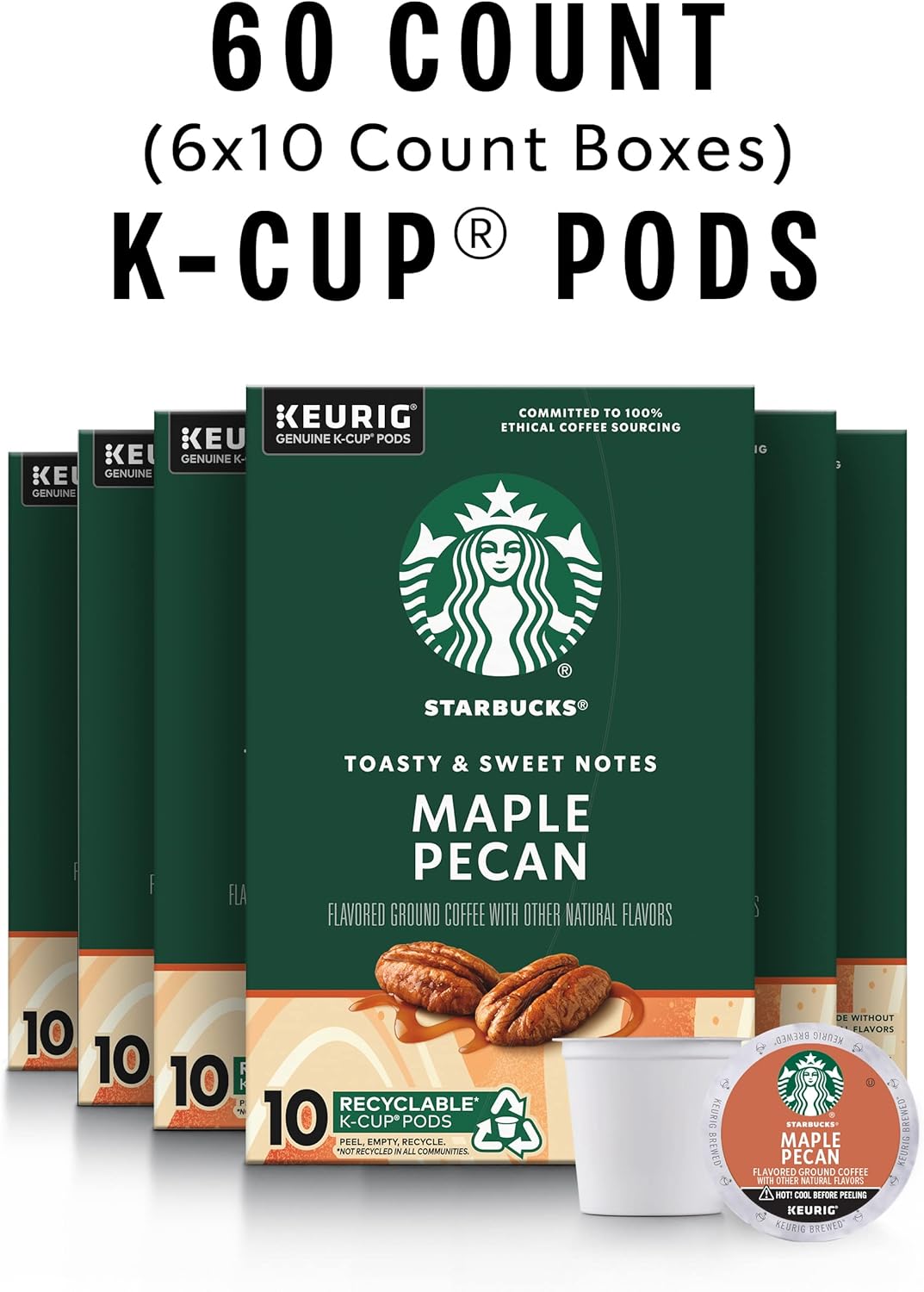 Starbucks Coffee K-Cup Pods, Maple Pecan Flavored Coffee, Naturally Flavored, 100% Arabica, 6 Boxes (60 Pods Total)