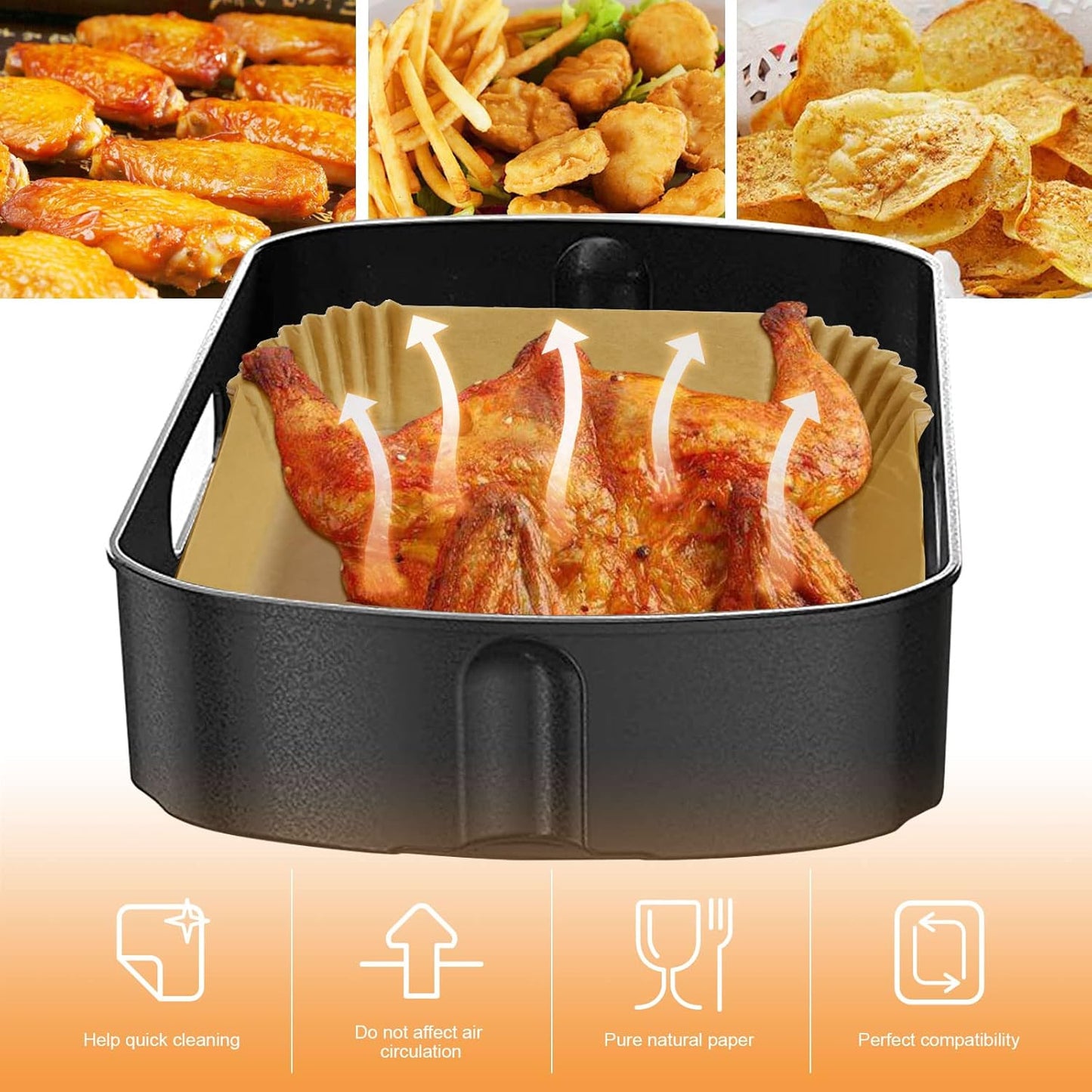 Disposable Air Fryer Liner, 200Pcs Parchment Paper for Ninja/COSORI/Gourmia/PowerXL/InstantPot/Fabuletta/Philips Air Fryer