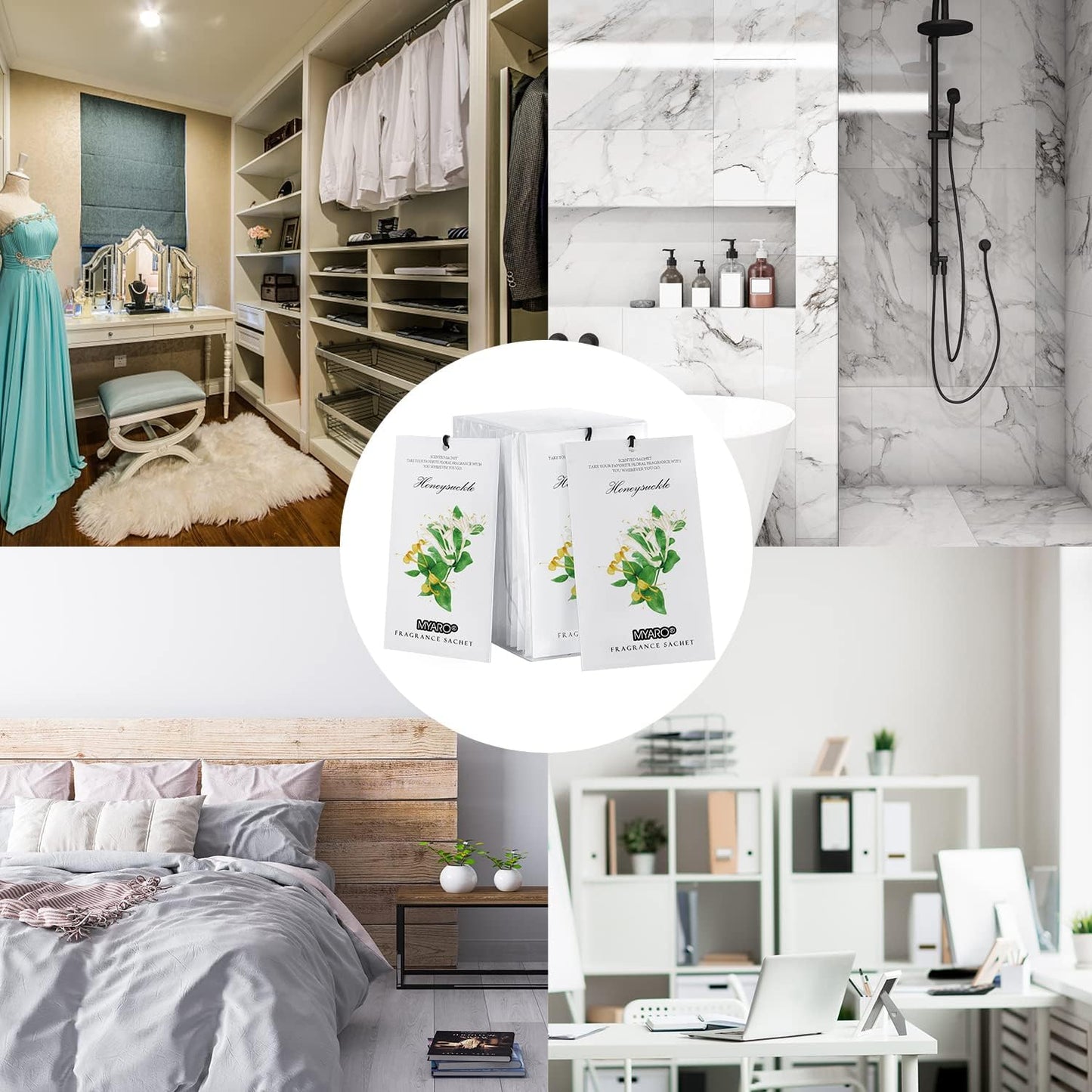 MYARO 12 Packs Honeysuckle Scented Sachets for Drawer and Closet, Long Lasting Air Freshener Fresh Scents Potpourri Bags Home Fragrance for Room Car Small Space