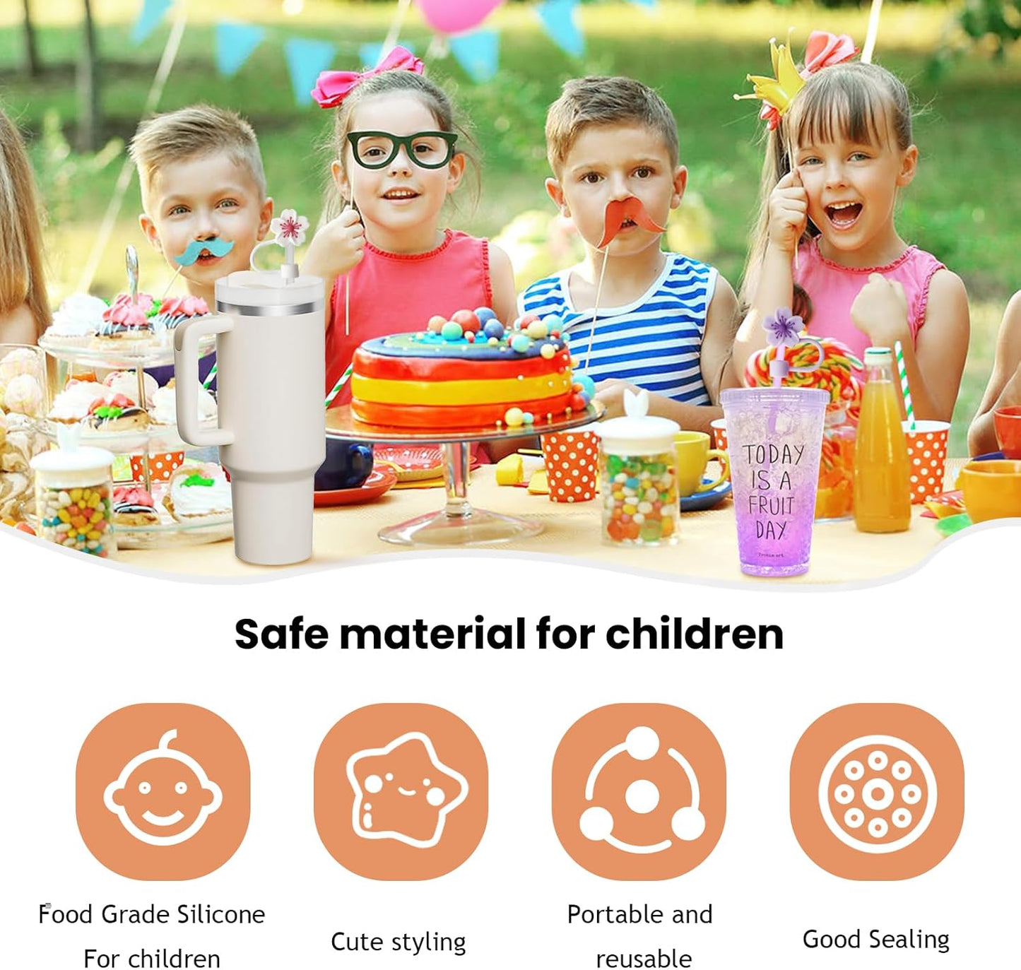 Flower Straw Covers Cap Fit for Stanley Cup, 8Pcs Silicone Flower Straw Toppers Compatible for Stanley 30&40 Oz Tumbler, 10mm Drinking Straw Tip Covers Fit for Stanley Cups Accessories