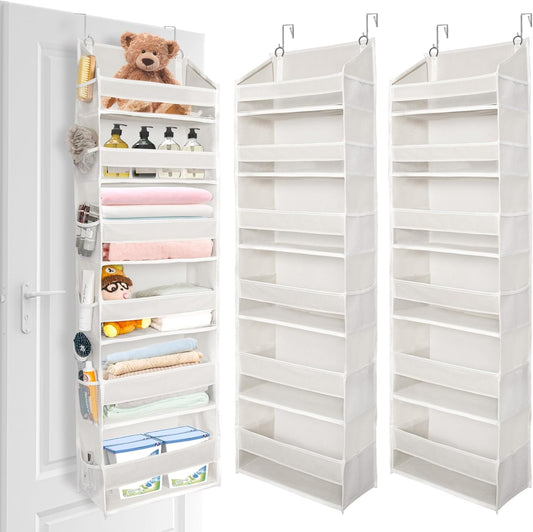 ULG 2 Pack Over The Door Organizer with 6 Large Pockets 12 Side Pockets, 50lbs Weight Capacity Door Hanging Organizer for Bedroom, Bathroom, Pantry, Nursery Storage, Beige