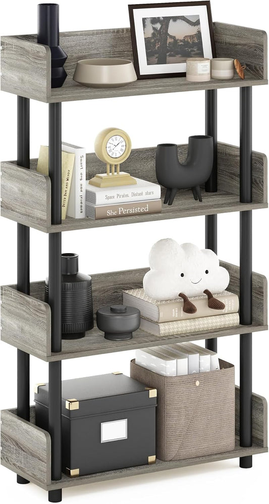 Furinno TURN-N-TUBE 4-Tier Display Shelf, Storage Shelves, Book Shelf, Open Shelves with Rounded Corner Top Edges, for Organization and Storage, Living Room, Home Office, French Oak