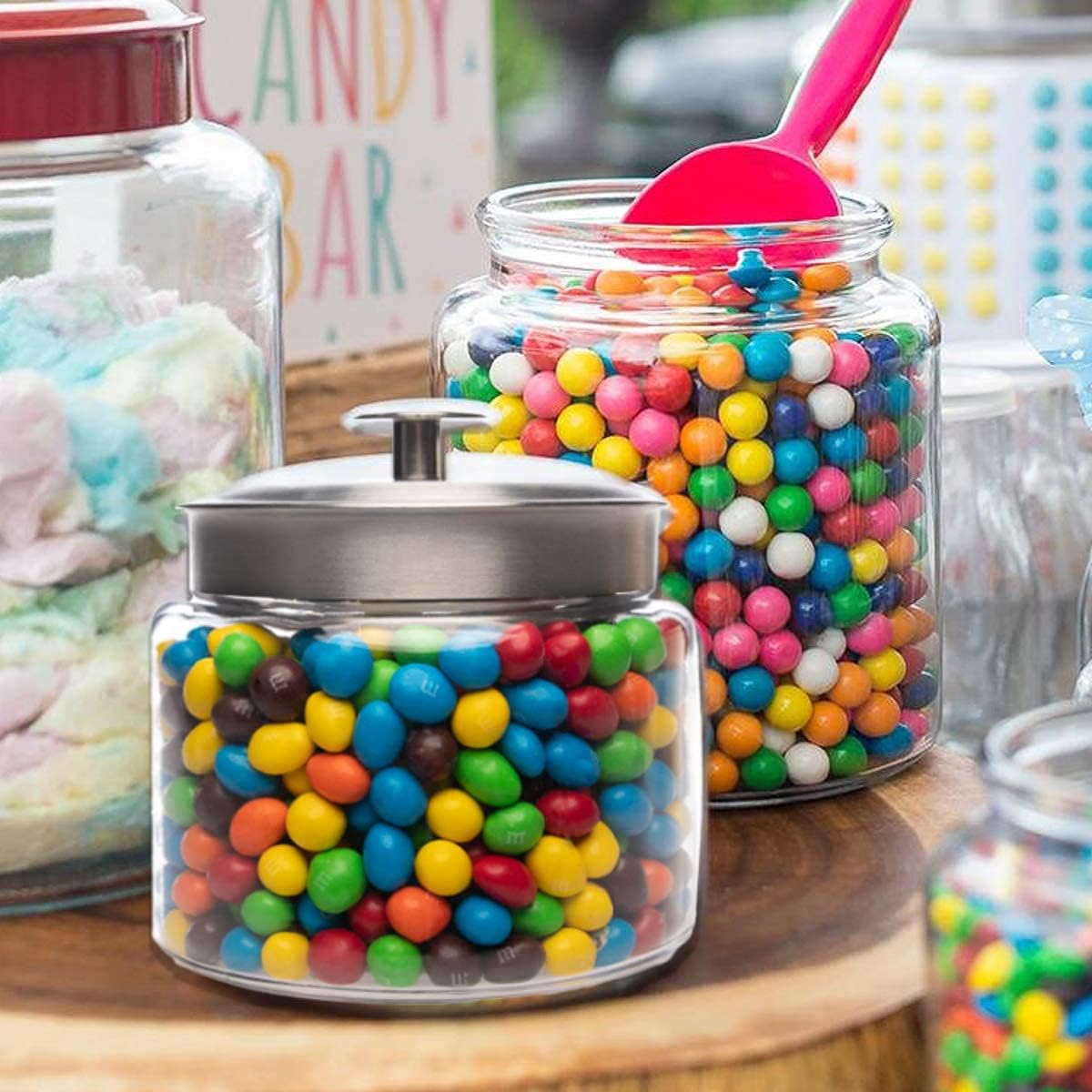 Anchor Hocking Montana Glass Jars with Fresh Sealed Lids, Brushed Metal, 64 oz (Set of 2)