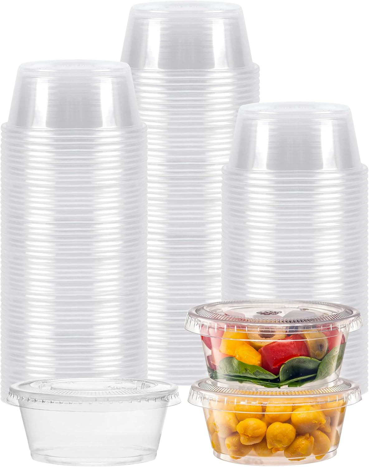 TashiBox [3.25 oz. - 200 Sets Portion Cups with Lids - Souffle & Jello Shot Cups, Clear Plastic Containers, Meal Prep, Salad Dressing & Medicine