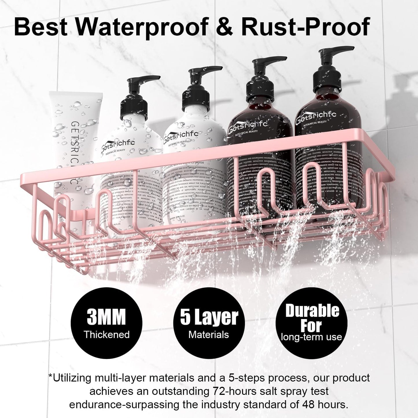 2025 New Adhesive Shower Caddy, Shower Shelves with 16 Hooks, Pink 2 Pack