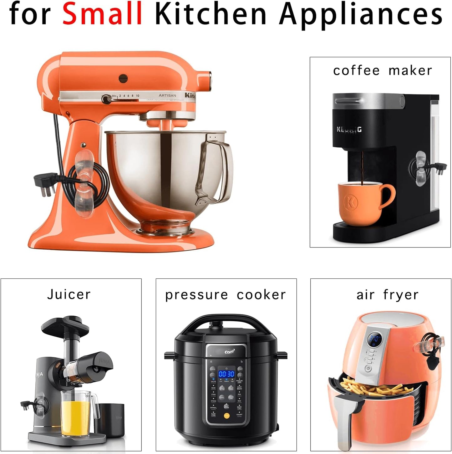 Cord Organizer for Kitchen Appliances - Clear 6PCS