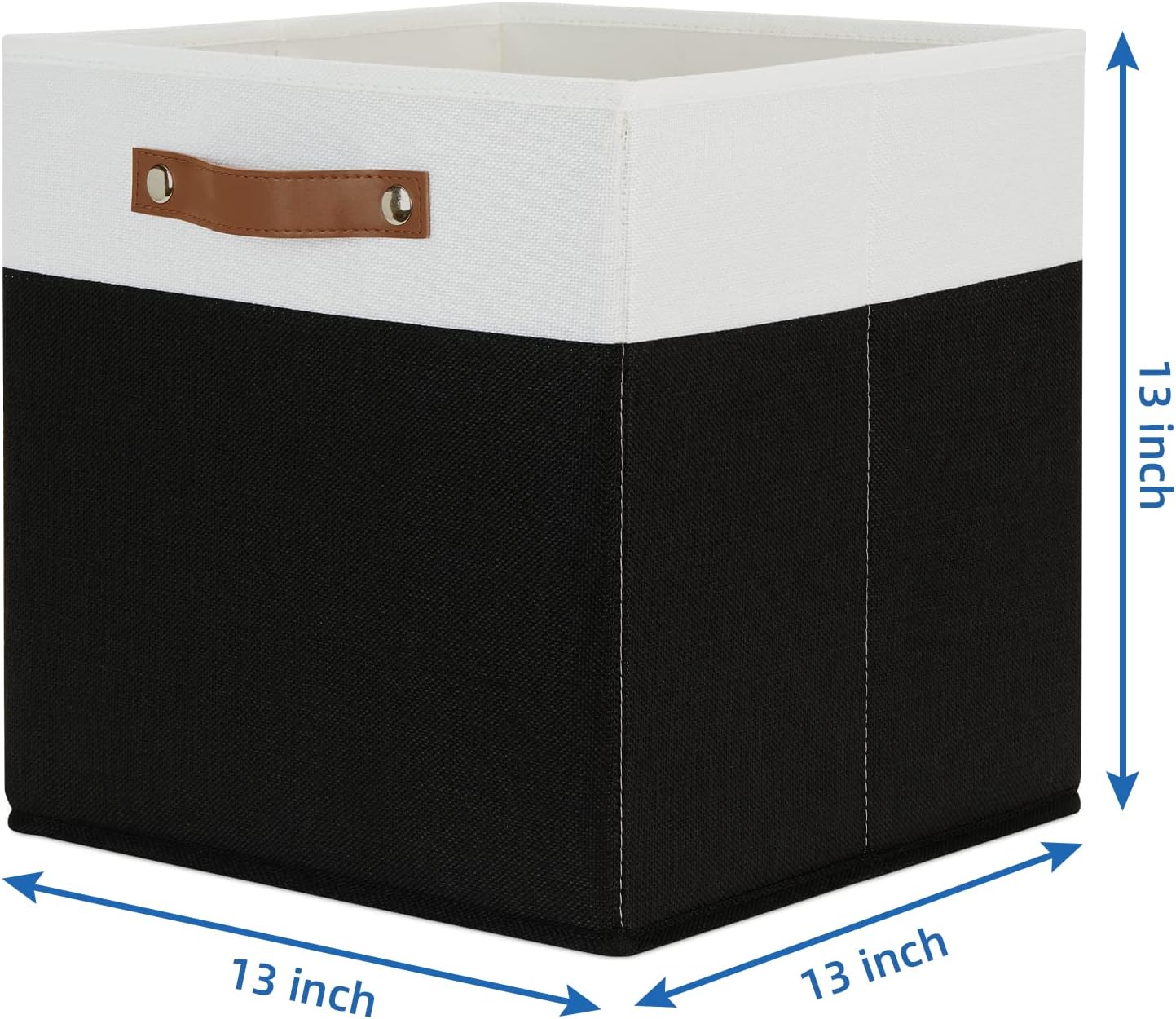 Temary Fabric Storage Bin 4 Pack Cube Storage Bin for Shelf Fabric Cube Storage Basket 13 Inch Cube Storage Bins Foldable Storage Cubes with Leather Handles(White&Black)