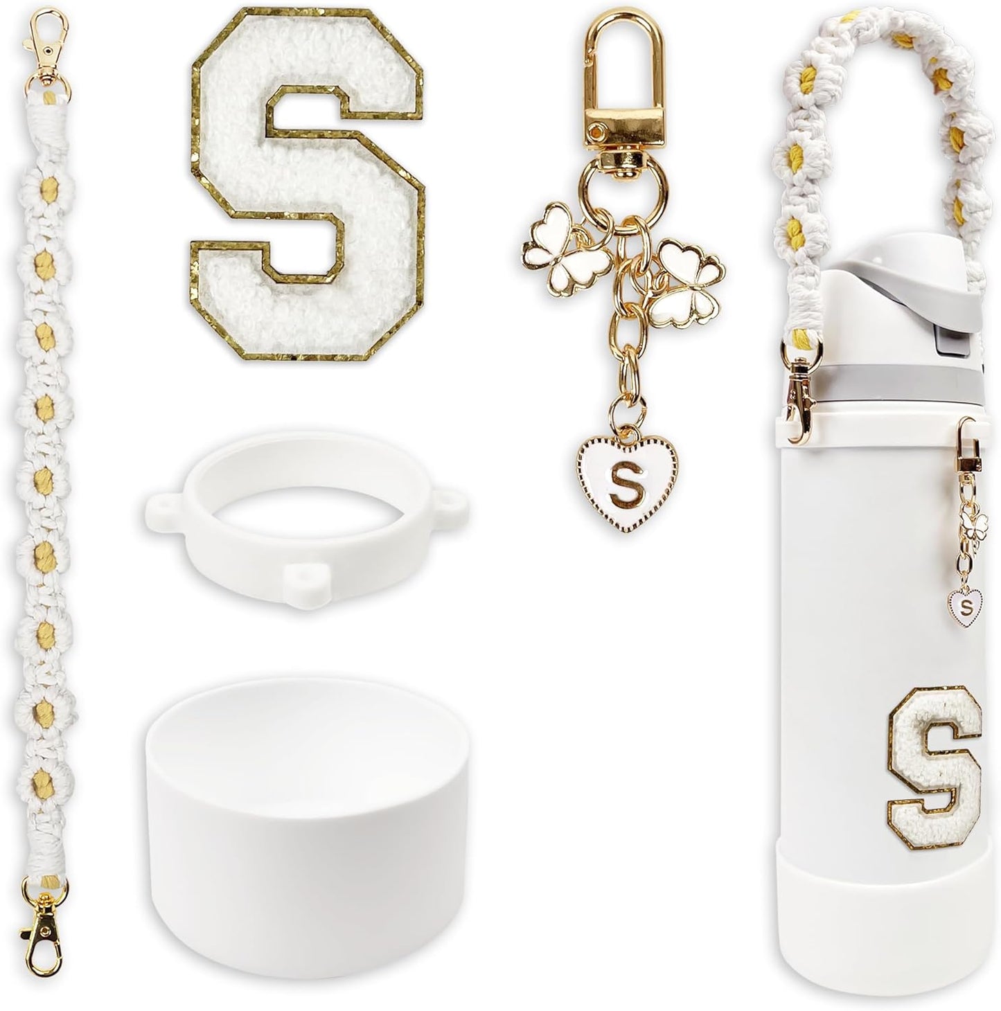 SITKOL Silicone Boot Cute Monogram Set Compatible with Owala Water Bottle 24 oz, 32 oz, 40 oz - Perfect Letter Owala Accessories for Owala Tumbler, Owala Free Sip, Pink Owala, Black Owala