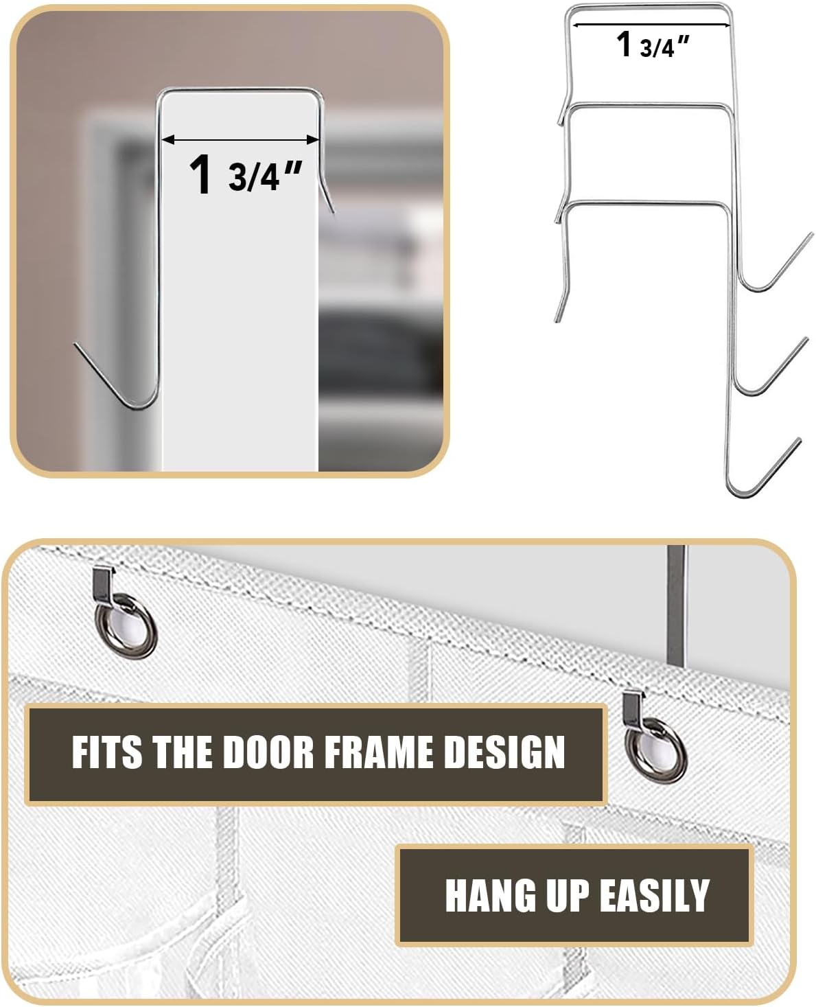 Over The Door Shoe Organizer - 2 Pack Shoe Rack for Door with 24 Pockets and Hooks, Shoe Holder Back of Door Organizers for Shoes, Hanging Shoe Organizer for Space Saving, White