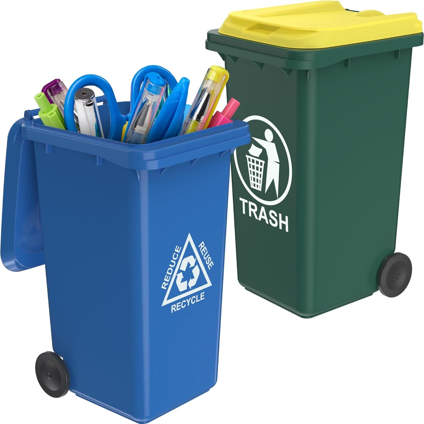 Wiosi Mini Garbage Trash Pen Holder for Desk | Tiny Recycle Bin Pencil Holder Green & Blue, Pack of 2 | Storage for Pencil & Pen | Office Stationery to Organize The Desk | Ideal for Student Work