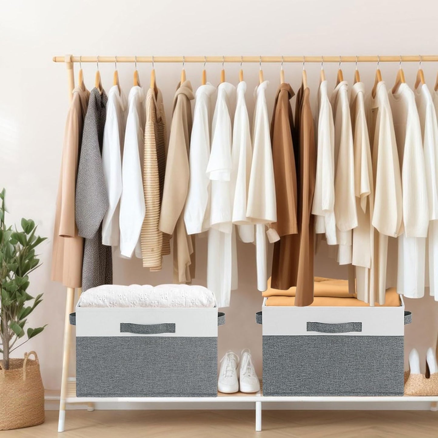 GhvyenntteS Large Closet Storage Bins with 3 Handles, 15x11x9.6 Inch Storage Baskets for Shelves, Foldable Fabric Storage Bins for Shelves, Closet Organizers and Storage Boxes 3 Pack