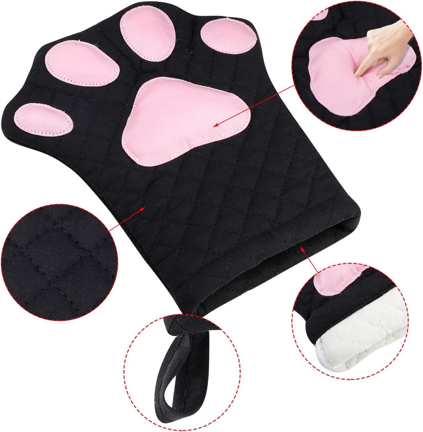 Oven Mitts,Cat Design Heat Resistant Cooking Glove Quilted Cotton Lining- Heat Resistant Pot Holder Gloves for Grilling & Baking Gloves BBQ Oven Gloves Kitchen Tools Gift Set BBQ,Microwave (Black)