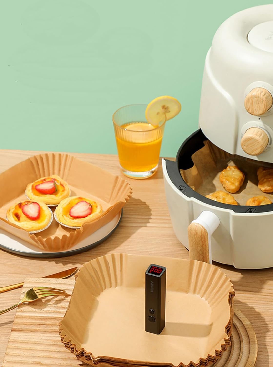 Air Fryer Parchment Paper Liners,50PCS Square Non-Stick Parchment Paper,Oil Resistant,Disposable Food Grade Free of Bleach,Frying Pan for 5-8 QT Air Fryer Baking Roasting Microwave (7.9 inch)