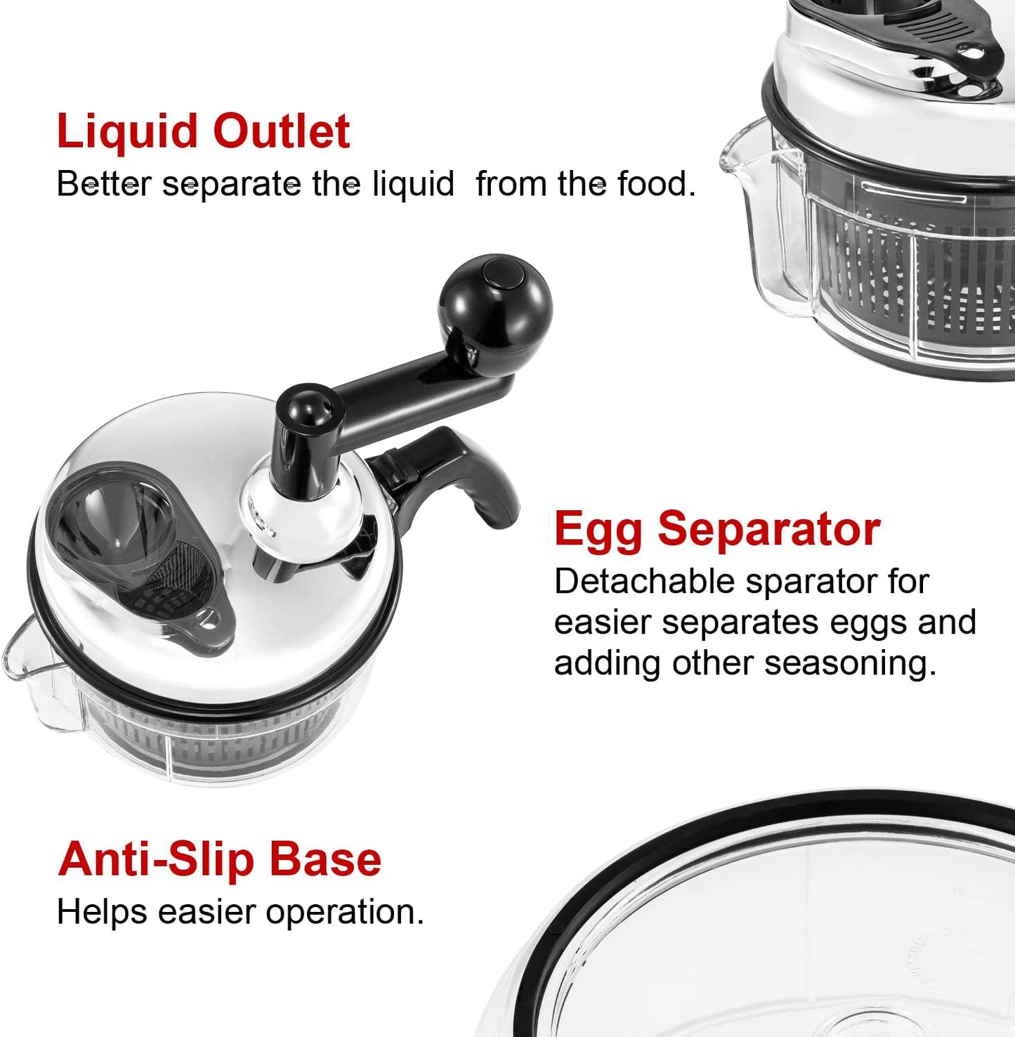 Geedel Hand Food Chopper, Vegetable Quick Chopper Manual Food Processor, Easy To Clean Food Dicer Mincer Mixer Blender, Rotary Onion Cutter for Garlic, Salad, Salsa, Nuts, Meat, Fruit, Ice, etc