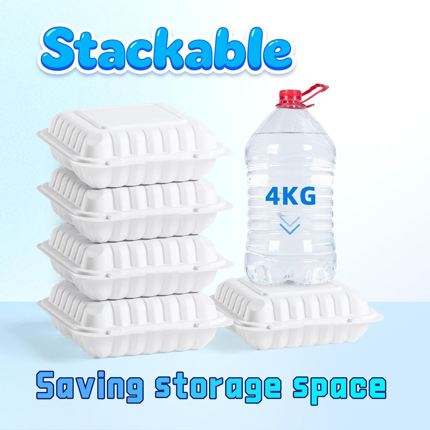 YANGRUI Food Containers 9 Inch 41 oz 100 Pack - Shrink Wrapped Sanitary | Mineral Filled BPA Free PP Plastic | Reusable Heavy Duty Freezer & Microwave Safe | Stackable Design Takeout Container