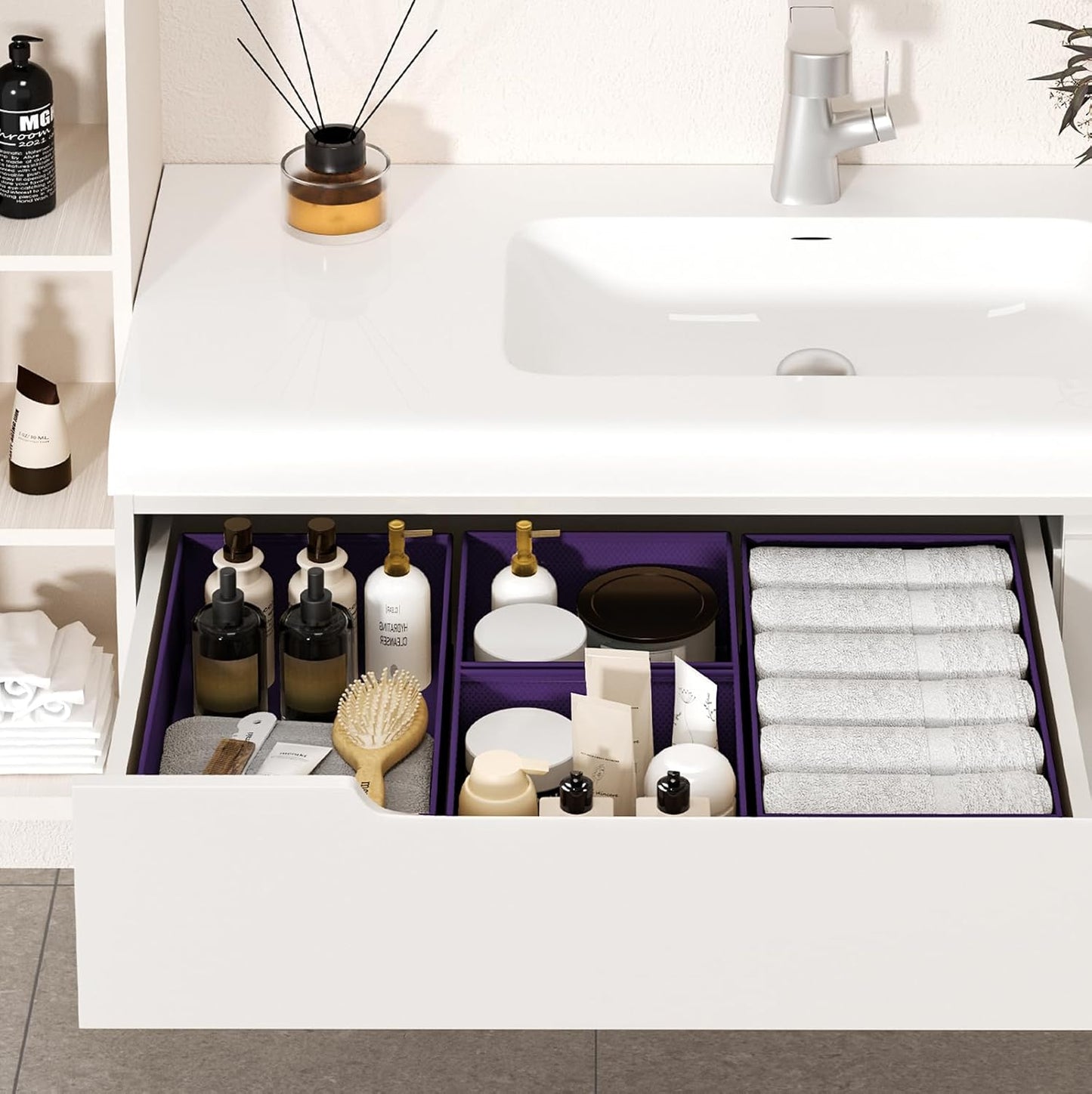 DIMJ Drawer Organizer Clothes, 12 Pack Dresser Organizer, Foldable Closet Organizers and Storage, Fabric Dresser Bins, Drawer Dividers for Nursery, Baby Clothes, Underwears, Sock (Purple)