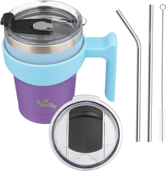 10 oz Tumbler with Handle and 2 Straw 2 Lid, Insulated Water Bottle Stainless Steel Vacuum Cup Reusable Travel Mug,Ocean Dream