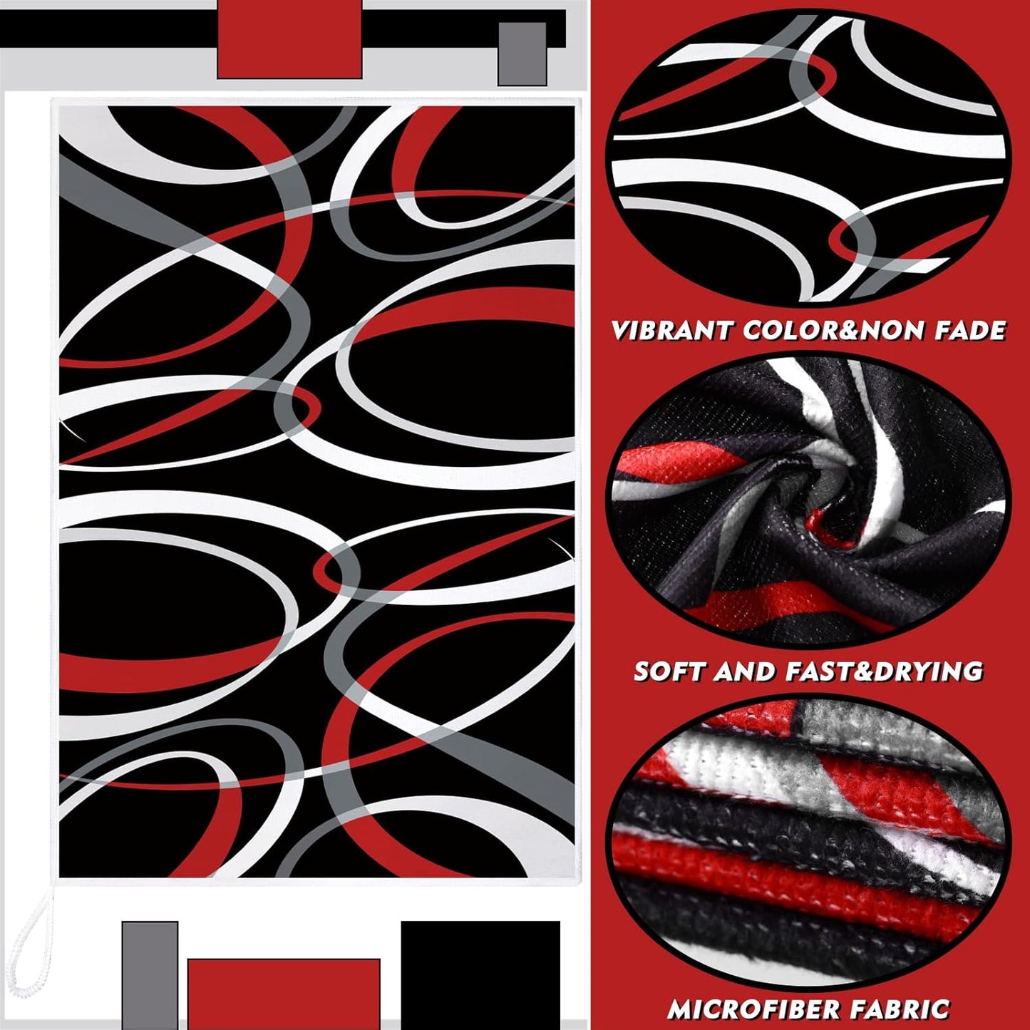 Boyiee Set of 6 Red Black Grey White Kitchen Towels Modern Geometric Dish Hand Towels 24 x 16 Inches Gifts Decorative Tea Cloth Gifts for Farmhouse Kitchen Bathroom Decorations