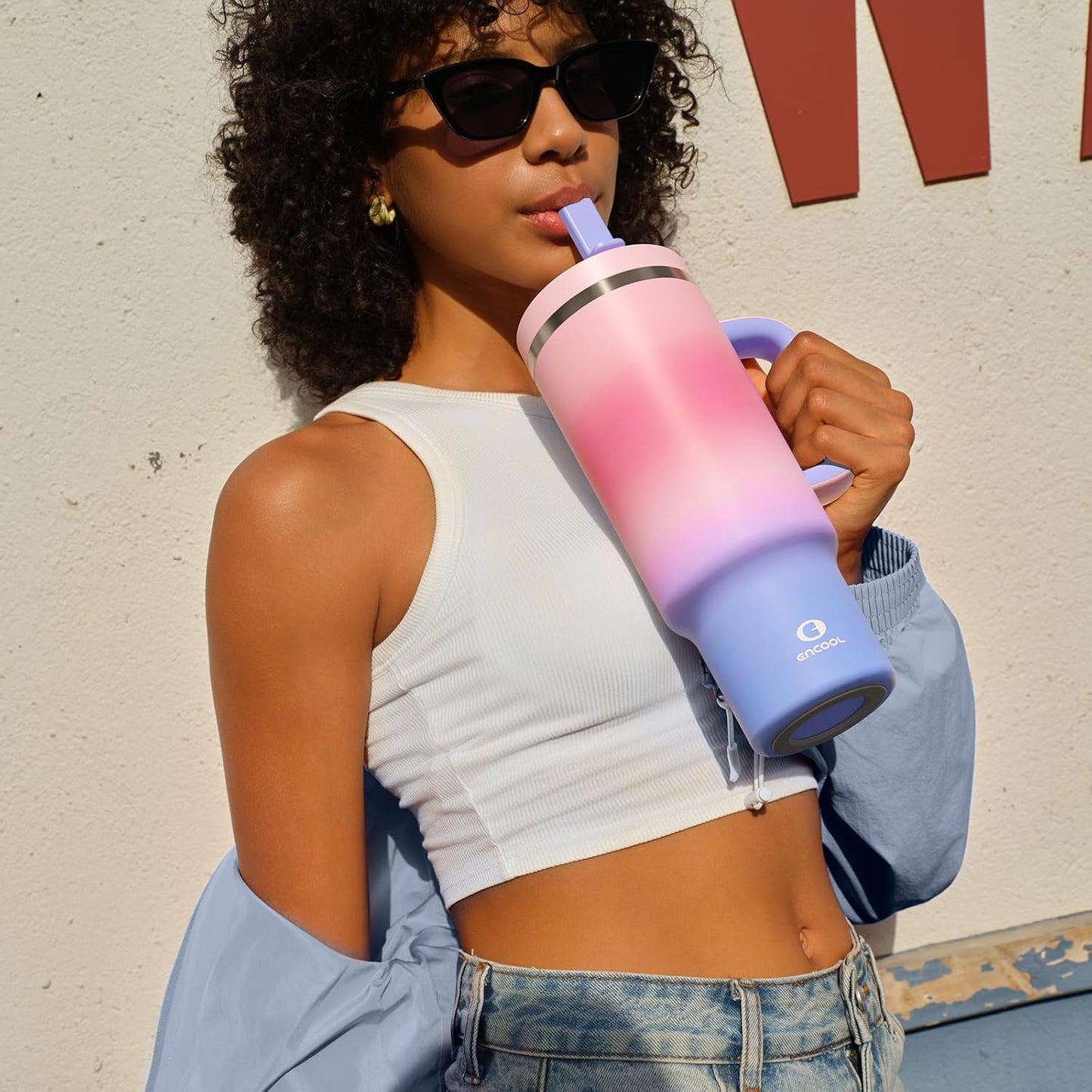 40 oz Tumbler with Handle and Straw: Stainless Steel Insulated Tumbler Keeps Cold for 24 Hours, Leakproof Travel Cup Fits in Cup Holder and BPA-Free, Evening Glow