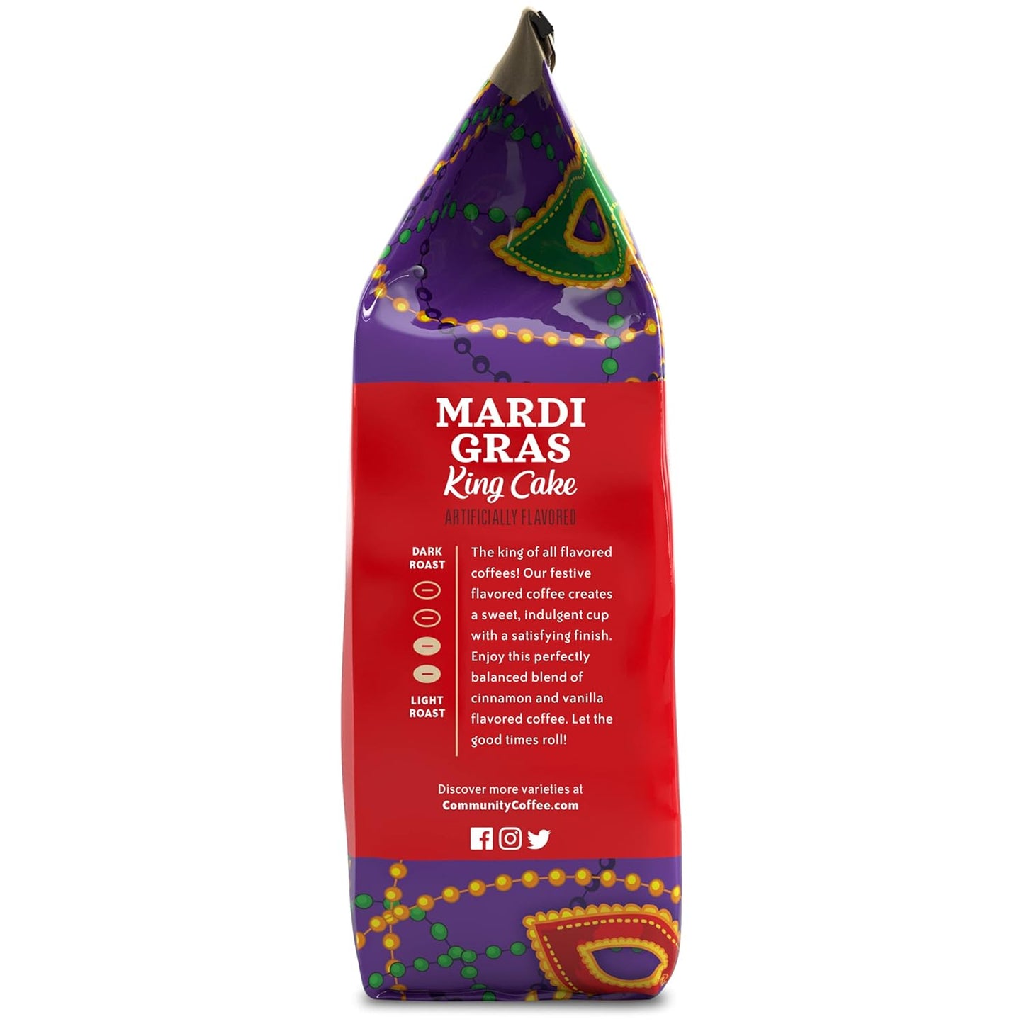 Community Coffee Mardi Gras King Cake Flavored 12 Ounces, Medium Roast Ground Coffee, 12 Ounce Bag (Pack of 2)