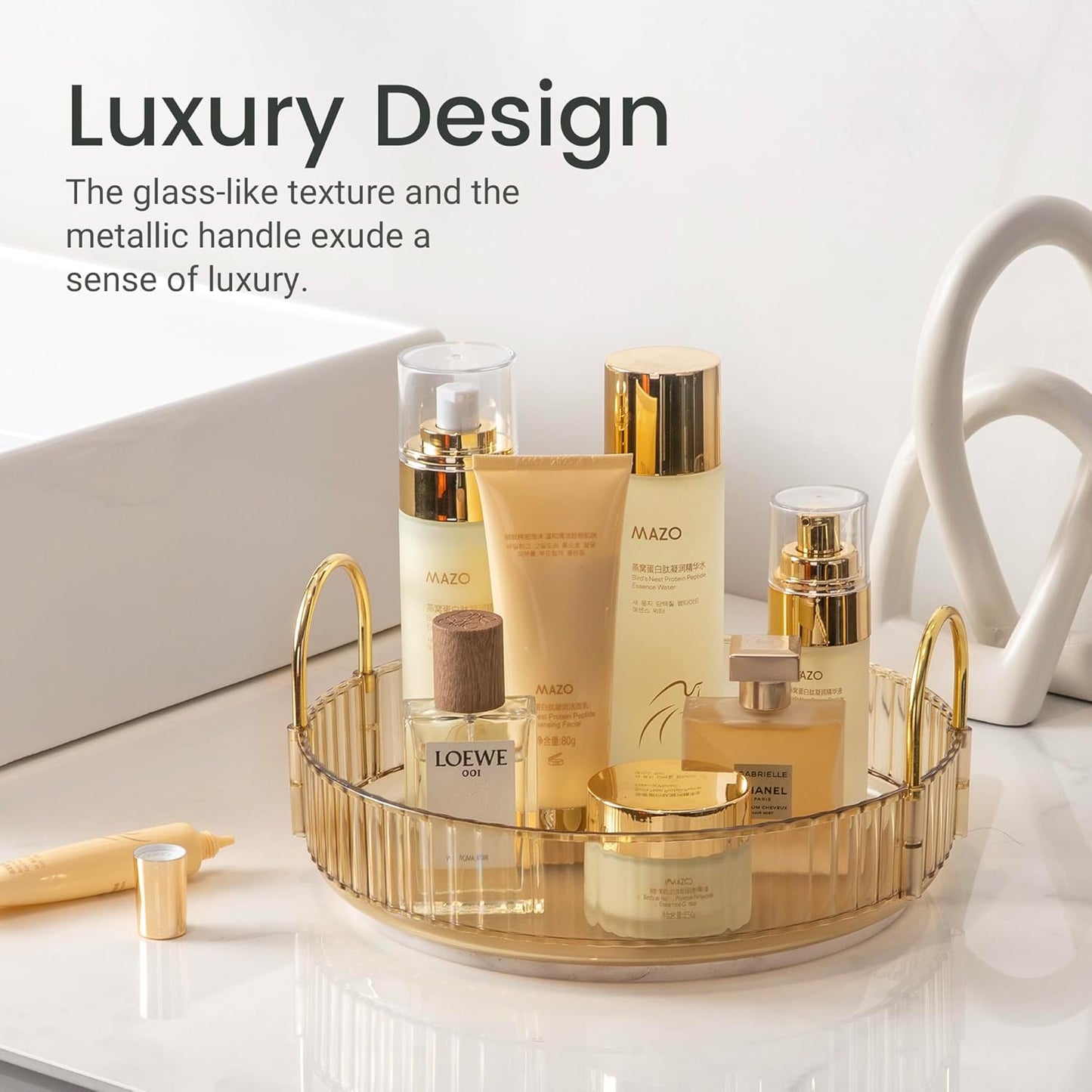 360 Rotating Makeup Organizer for Vanity, Skincare Perfume Organizers and Storage for Bathroom Countertop, Clear Counter Make Up Cosmetics Lipstick Spinning Holder for Dresser,1 Tier,Gold