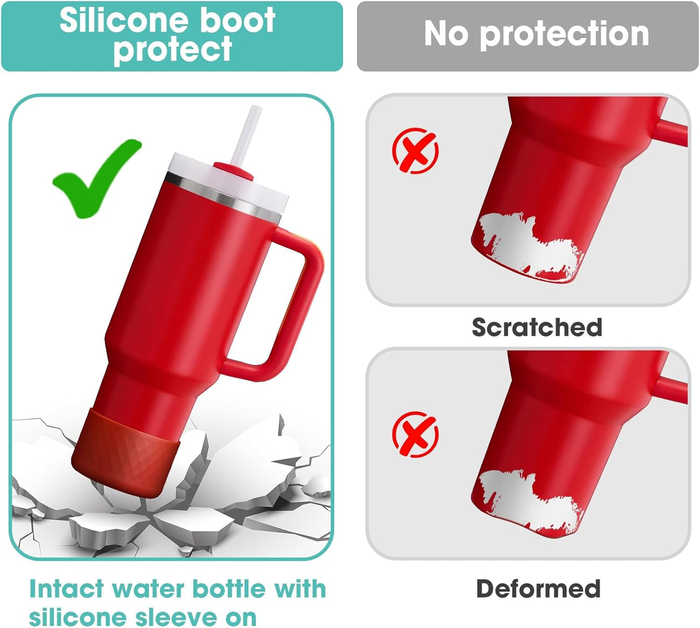 Upgrade 2PCS Protective Silicone Boot Bumper for Stanley Quencher Adventure 40oz 30oz IceFlow 20oz 30oz Tumbler, Water Bottle Bottom Sleeve Cover Accessories for Stanley Mug Cup(Dark Red)