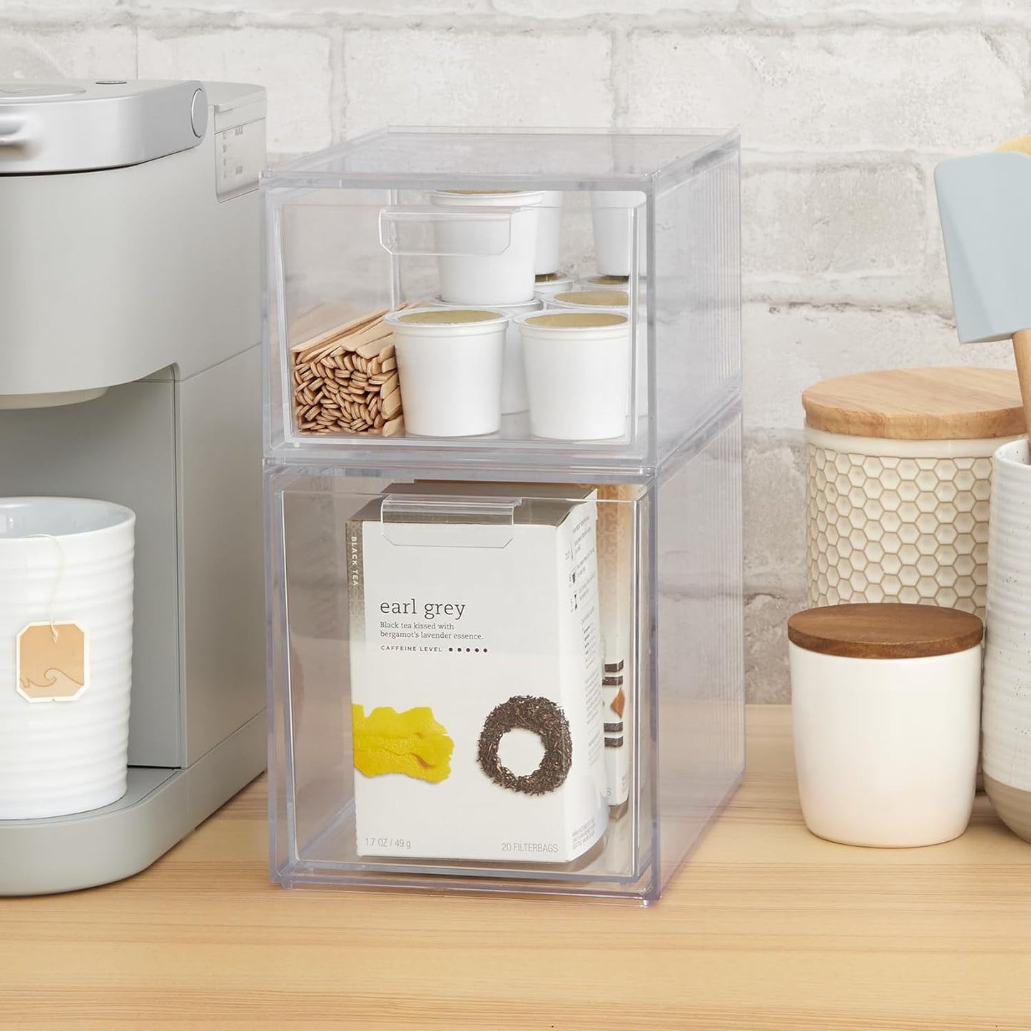 STORi Audrey Stackable Clear Bin Plastic Organizer Drawers | 2 Piece Set | Organize Cosmetics and Beauty Supplies on a Vanity | Made in USA