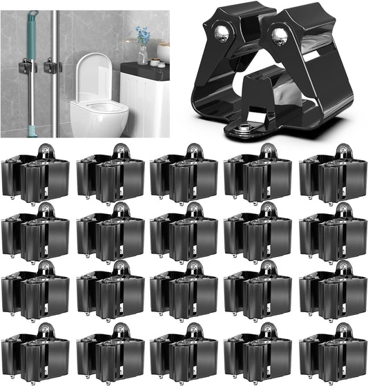 3-H Stainless Steel Broom Holder Wall Mount 20-Pack- Heavy Duty Mop Organizer, Wall Mounted Broom Storage with Secure Mounting for Kitchen Laundry Garage Bathroom (Space Saving)