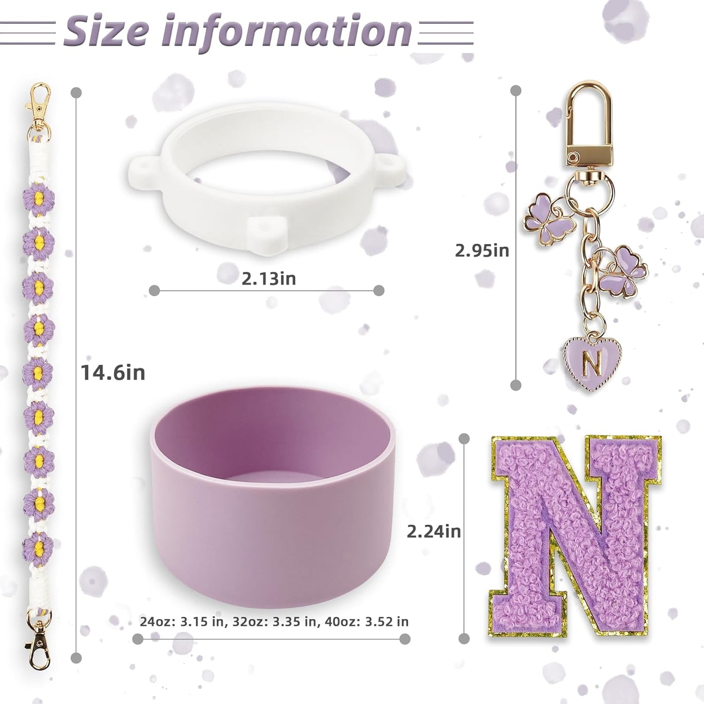 SITKOL Silicone Boot Cute Monogram Set Compatible with Owala Water Bottle 24 oz, 32 oz, 40 oz - Perfect Letter Owala Accessories for Owala Tumbler, Owala Free Sip, Pink Owala, Black Owala