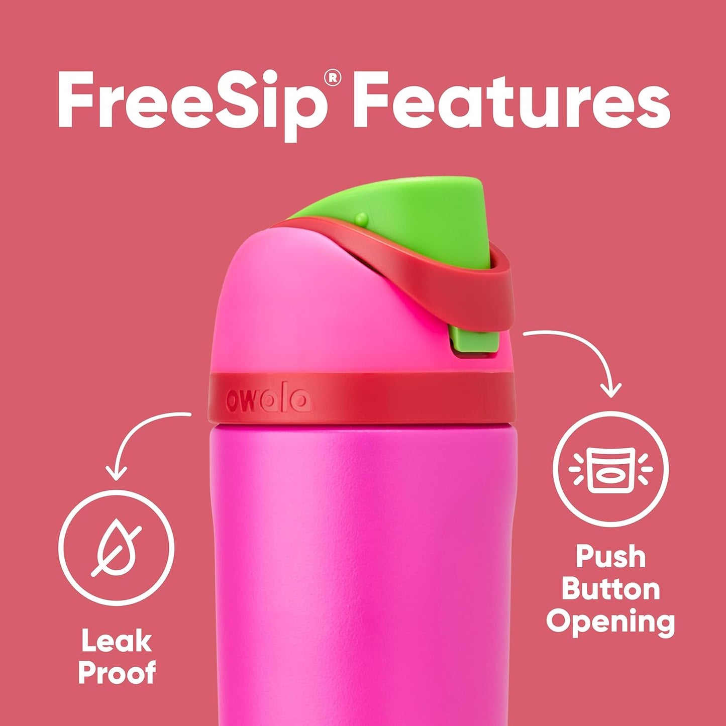 Owala Kids FreeSip Insulated Stainless Steel Water Bottle with Straw, BPA-Free Sports Water Bottle, Great for Travel, 16 oz, All the Berries