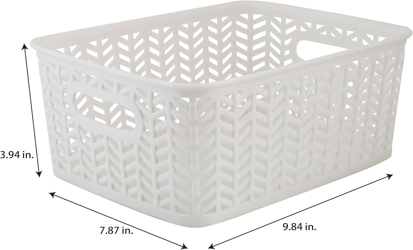 Simplify 3 Pack Small Herringbone Storage Basket | Dimensions: 10"x8"x4" | Light Weight | Two Open Handles | White | Organization | Many Uses | Kitchen Storage | Bathroom Storage |